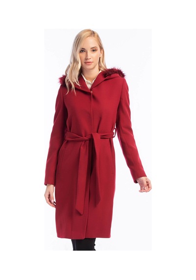 Z6509 Dewberry Bayan Palto-kırmızı