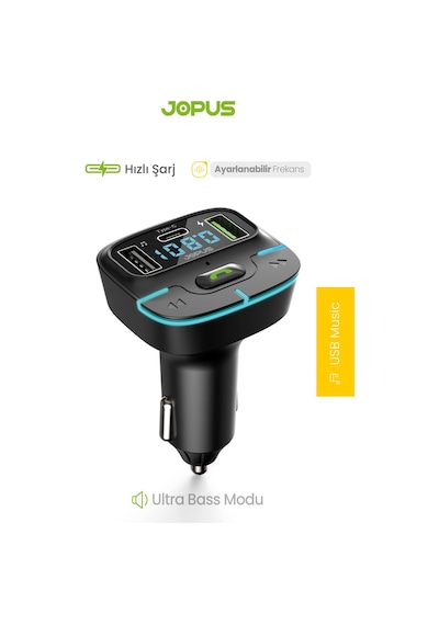 F9 Araç Fm Transmitter 5.3 Bluetooth Araç Kiti Usb Type-c Hızlı Şarj Kart Çakmaklık Girişli