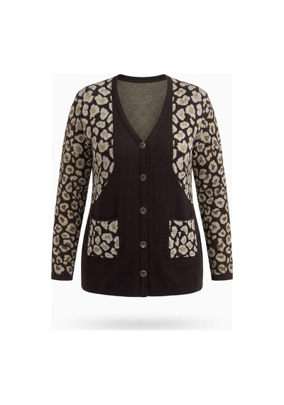 Onno Style Women Simli Leopar Desen Klasik Düğmeli Ceket Siyah - Beyaz