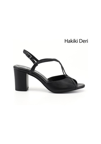 Gönderi(R) Gönderi R Kadın Siyah Kalın Topuklu Arkası Açık Hakiki Deri Sandalet Dyza84735855