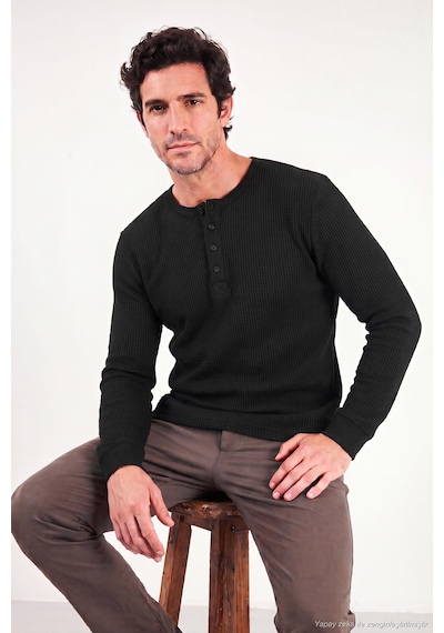 Buratti Pamuklu Regular Fit Düğmeli Bisiklet Yaka Sweat Erkek Sweat 5905852 Siyah