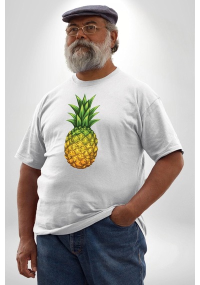 Angemiel Ananas Meyve Beyaz Büyük Beden Kadın Erkek Ünisex Basic Ön Baskılı Tişört Beyaz