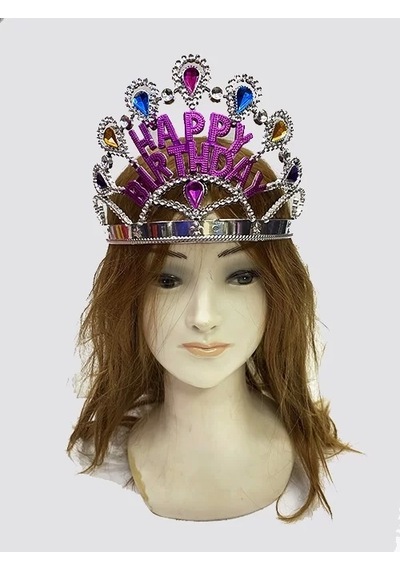 Gümüş Renk Happy Birthday Yazılı Doğum Günü Tacı 60 Cm Lisinya