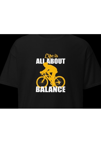 Wildstyle This Is All About Balance Bisiklet Denge Yol Baskılı Unisex Bisiklet Yaka Pamuklu Tişört Siyah