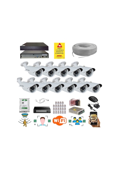 11 Kameralı Set - 5 Mp 1940p Sensör 6 Megapiksel Sony Lens Metal Kasa Ip Güvenlik Kamerası Seti