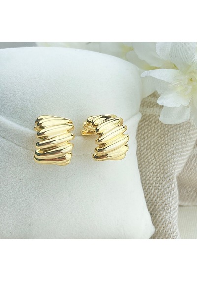Kadın Trend Küpe Çizgi Model 316 L Paslanmaz Çelik Gold