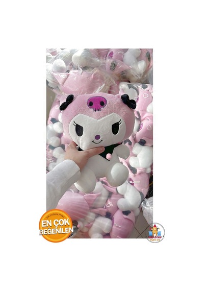 Yumuşak Pembe Kuromi Peluş Oyuncak - Büyük Boy 35 Cm Kawaii Karakter Pembe