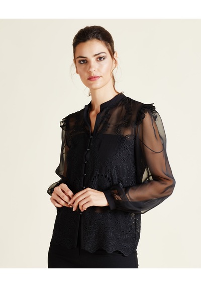 Serpil Exclusive Transparan Kadın Gömlek - Dantel Detaylı - Modern Ve Şık - Özel Gün Ve Davetler İçin Gömlek Siyah Serpil Exclusive Transparan Kadın Gömlek - Dantel Detaylı - Modern Ve Şık - Özel Gün Ve Davetler İçin Gömlek Siyah