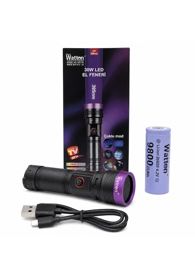 Watton Wt-711 30w 395nm Şarjlı Uv Ultraviole Led Işık Siyah