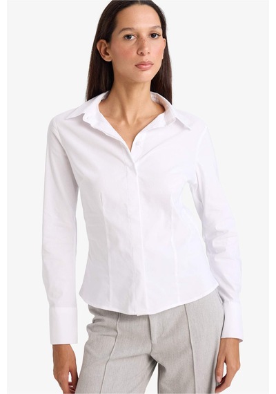 Defacto Regular Fit Basic Düz Bengalin Beyaz Kadın Gömlek I5278az/wt36 Beyaz