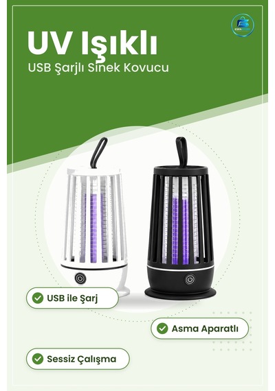Sinek Kovucu Uv Işıklı Usb Şarjlı Sessiz Asma Aparatlı Ev Ofis Ba