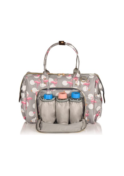 Lal Baby Baggage Bag Flamingo Gri Omuz Askılı Anne Bebek Bakım Çantası Gri
