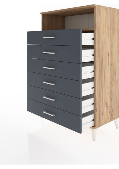 Hyperion Dolap Tek Raflı 6 Çekmeceli 88x44x134 Çam-antrasit Atlas Çam