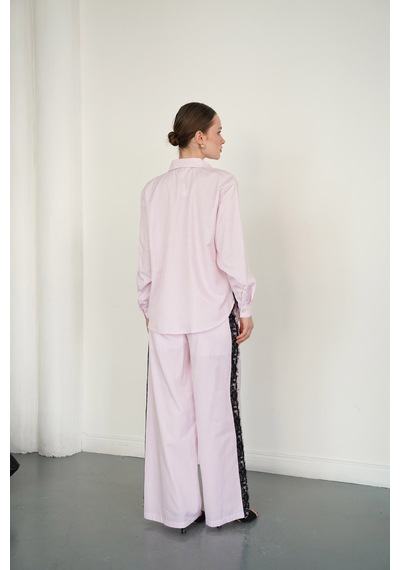 Verymoda Dantel Detaylı Çizgili Pantolon F2083 Pembe