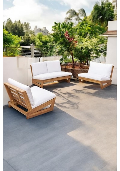 Conforlove Bahçe Balkon Masif Kestane Ahşap Koltuk Takım 2+1+1