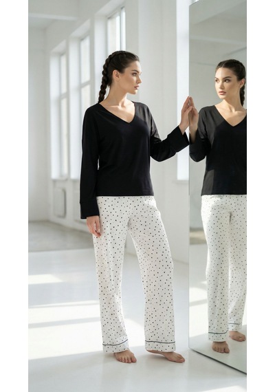 Divinus Derin V Yaka Uzun Kollu Pijama Takımı Siyah