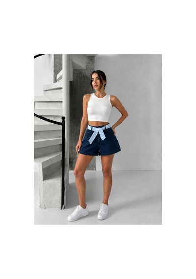 Bluemarlin Kemer Kuşaklı Lacivert Mini Kot Şort Lacivert