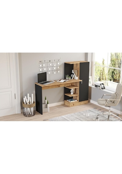 Robinhome Robin Home Arthur Kitaplıklı Çalışma Masası Çam Siyah (520439249) Siyah