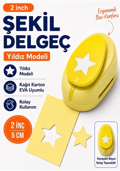 Ofisinn Şekilli Mega Boy Delgeç/şekilgeç 5 Cm Yıldız Sarı
