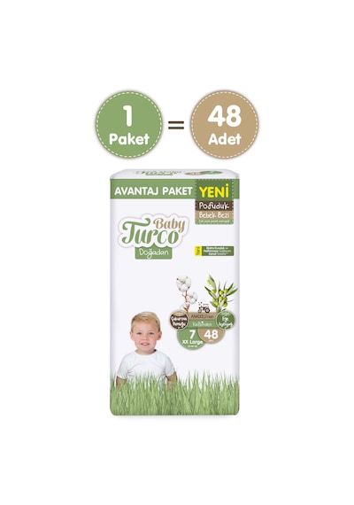 Baby Turco Doğadan Avantaj Paketi Pofuduk Bebek Bezi 7 Numara Xxlarge 48 Adet