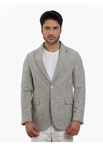 Dufy Yeşil Erkek Slim Fit Pitikare Desenli Sivri Yaka Casual Ceket - 104436-yesıl Yeşil