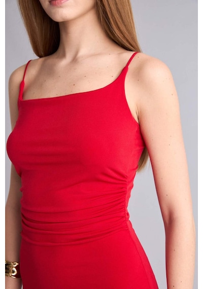 Defacto Bodycon Vücudu Saran Kare Yaka Askılı Maxi Elbise H6454ax26smrd357 Kırmızı-rd357
