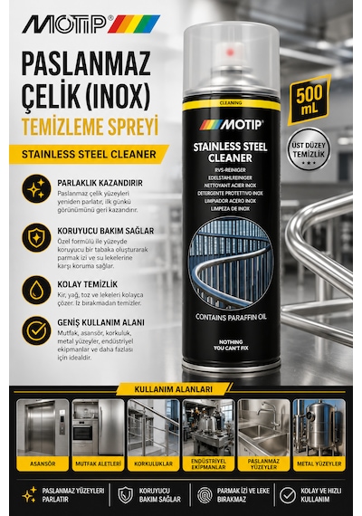Motip Paslanmaz Çelik İnox Temizleme Spreyi 500 Ml 1 Adet