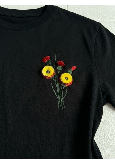 Yubistitch Tshirt Nakış İşlemeli 3d Çiçek-kalın- Siyah