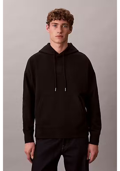 Calvin Klein Erkek Regular Fit Premium Terry Kapüşonlu Sweatshirt - Siyah Black