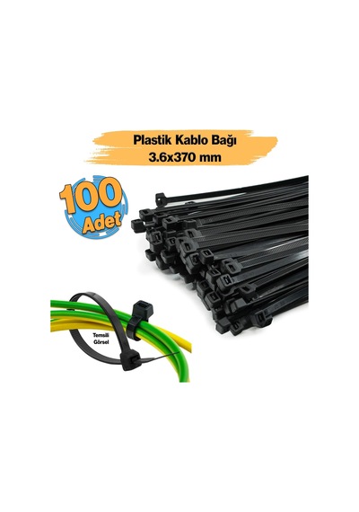 Tr 100 Adet Cırt Kelepçe 3,6x370 Mm Plastik Siyah Renk Zip Kablo Bağı Çok Amaçlı Bağlama Uzun