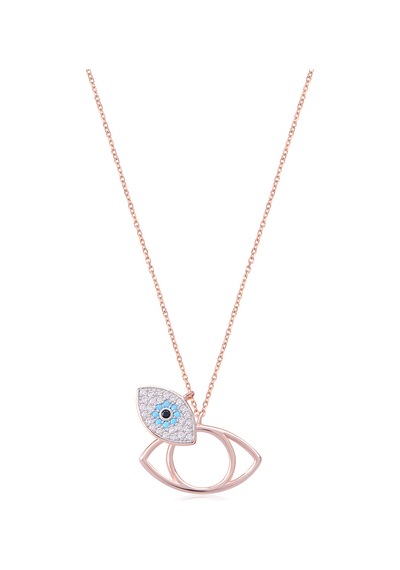 Zirkon Taşlı Rose Altın Kaplamalı Göz Desenli Gümüş Kolye Gold - Rose Gold - Gümüş