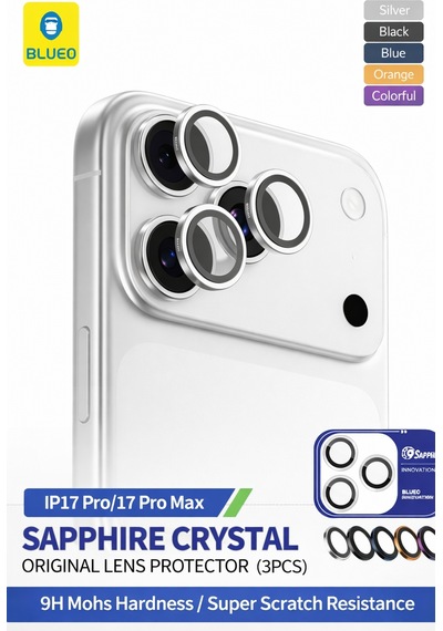 % 99.99 Gerçek Safir Titanyum Kasa Apple Uyumlu iPhone 17 Pro / 17 Pro Max Kamera Lens Koruyucu, Ar - Silver