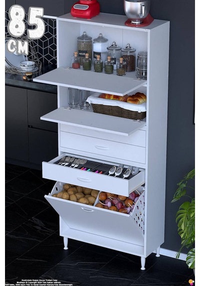 Yaren 85 Cm Erzak Dolabı 2 Kapaklı 3 Çekmeceli Sepetli Çok Amaçlı Mutfak Kiler Dolabı 85x194x32 Cm Beyaz Yaren 85 Cm Erzak Dolabı 2 Kapaklı 3 Çekmeceli Sepetli Çok Amaçlı Mutfak Kiler Dolabı 85x194x32 Cm Beyaz