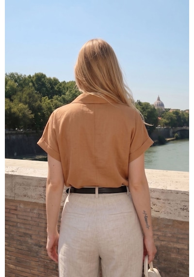 Armonika Kadın Camel Kısa Kol Gömlek Arm-19y001088