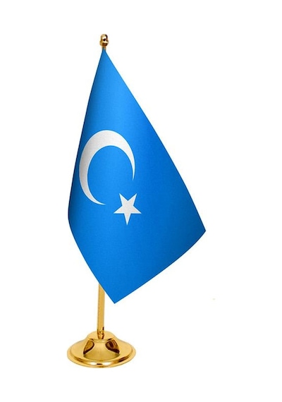 Masa Üstü Doğu Türkistan Bayrağı + Pirinç Direk Masa Bayrak Seti