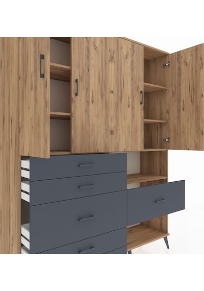 Hyperion Gardrop 7 Raflı 6 Çekmeceli 4 Kapaklı 176x44x221 Çam-çam/antrasit Çam/antrasit Hyperion Gardrop 7 Raflı 6 Çekmeceli 4 Kapaklı 176x44x221 Çam-çam/antrasit Çam/antrasit