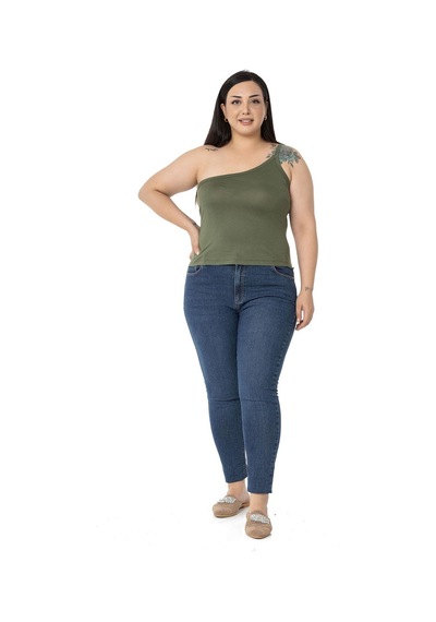 Disentis Büyük Beden Tek Omuz Dekolteli Viskon Haki Body-haki Haki