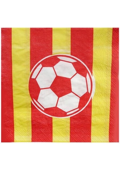 Futbol Temalı Sarı-kırmızı Çizgili Kağıt Peçete 33x33 Cm 20 Li Parti Peçetesi Tüm Yaşlar