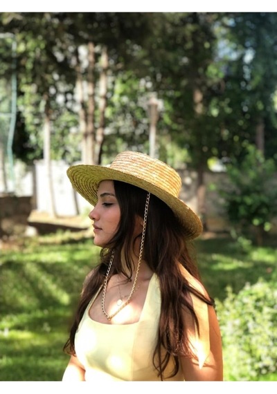 Zincirli Hasır Şapka Bej