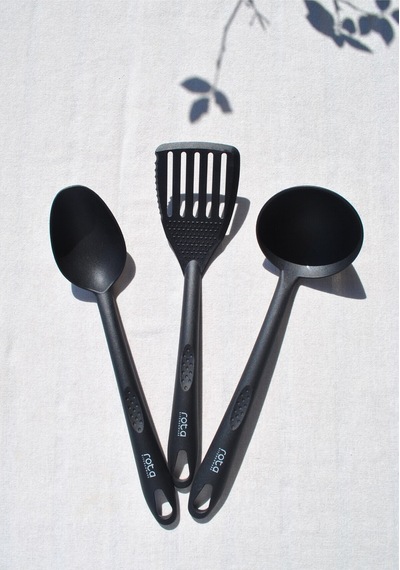 3 Adet Isıya Dayanıklı Yemek Hazırlık Seti Kaşık Kepçe Spatula Pratik Mutfak Servis Seti- Siyah
