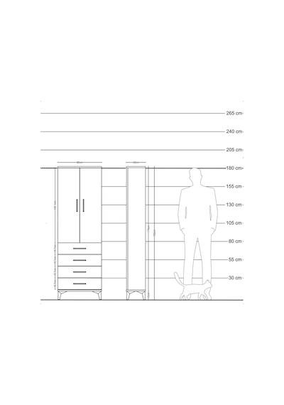 Arges Dolap Tek Raflı 4 Çekmeceli Tek Askılı 60x30x182 Çam-an... Çam