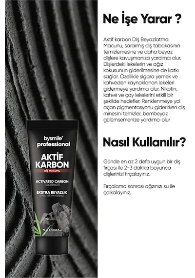 Bysmile Professional Aktif Karbon Beyazlatıcı Diş Macunu 75 ML