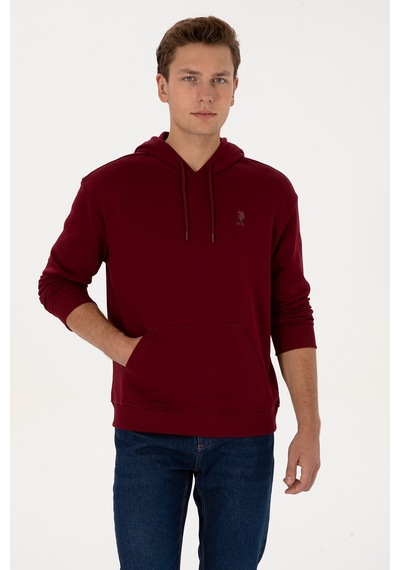 U.S. Polo Assn. Erkek Comfort Fit Kapüşonlu Bordo Basic Sweatshirt 50313746-VR014