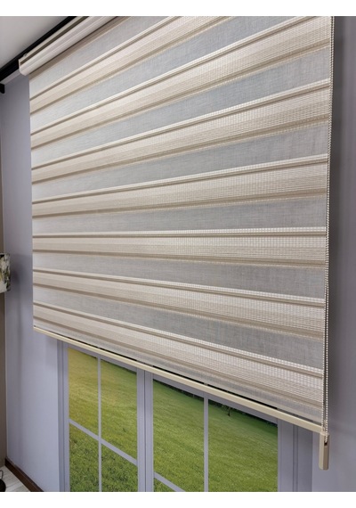 Viola Serisi Krem Bej Keten Dokulu Modern Zebra Stor Perde