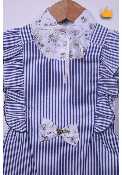 Babyhola Kız Bebek Bayramlık Takım Marin Desen Salopet Bluz 12931 Göründüğü Gibi