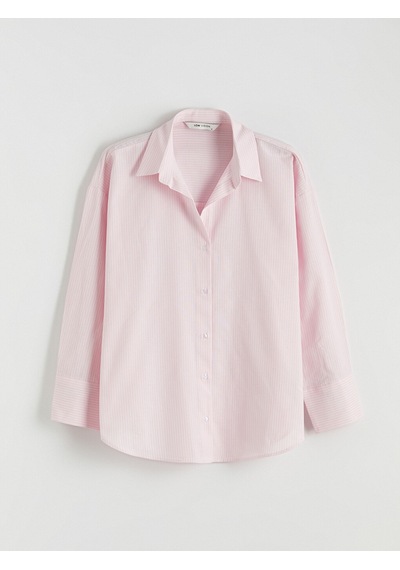 Lcw Vision Pembe Çizgili Oversize Oxford Kadın Gömlek