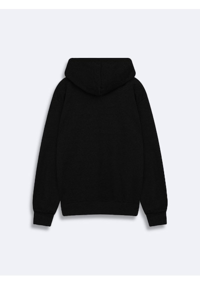 LTB Regular Fit Sign Baskılı Kapüşonlu Siyah Sweatshırt
