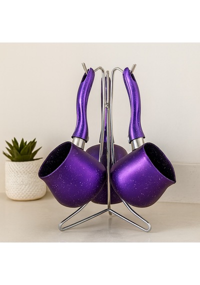 Granit Çelik Cezve Seti 4'lü 230/280/380 Ml Metal Standlı