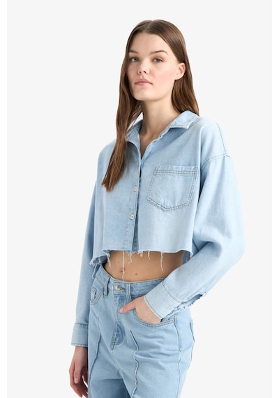 DeFacto Cropped Fit Kesik Uçlu Yumuşak Jean Gömlek D8756AX25SPNM85