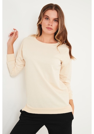 Lela Pamuklu Regular Fit Bisiklet Yaka Basic Bayan Sweat 5863569 Taş
